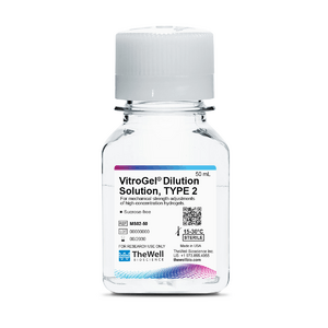 Bottle of VitroGel Dilution Solution TYPE 2, 50 mL, sterile; for research use only; TheWell Bioscience label visible