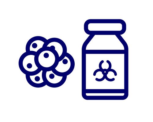 Cluster of pills beside a medicine bottle with a biohazard symbol, signaling poisonous or hazardous medication.