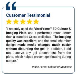 Graphic showing a customer testimonial badge: the phrase 'Customer Testimonial' with five yellow stars and the start of a quote below it.