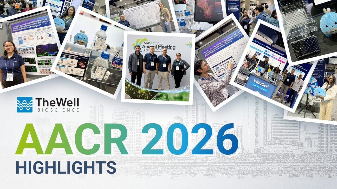 Collage banner showing AACR 2026 highlights at The Well Bioscience, featuring conference posters, booths, and smiling attendees.