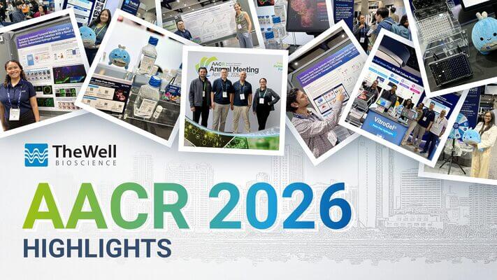 Collage banner showing AACR 2026 highlights at The Well Bioscience, featuring conference posters, booths, and smiling attendees.