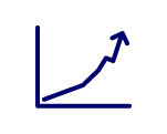 Line graph with a blue rising curve from lower-left to upper-right, ending in an arrow, axes visible indicating growth.