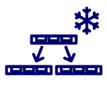 Diagram showing a cloud and Snowflake symbol at the top feeding data to two downstream boxes via arrows, representing a split data flow.