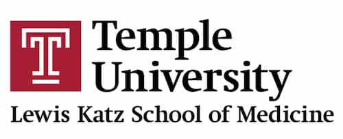 Temple University Lewis Katz School of Medicine logo featuring the red Temple 'T' emblem and text below.