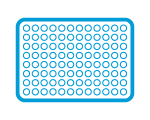Blue rounded rectangle icon filled with a grid of small cyan circles.