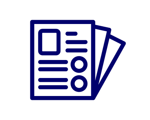 Icon of two overlapping documents with text lines and two circular bullet points on the front page