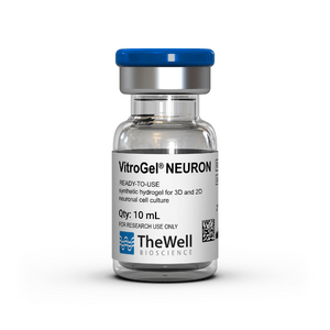 VitroGel NEURON ready-to-use hydrogel for neuronal cell culture, blue cap on vial top, label visible.