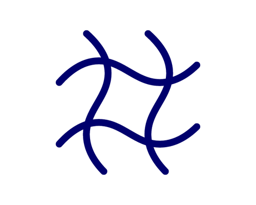 Abstract navy blue curved lines forming interlocking loops on a white background.