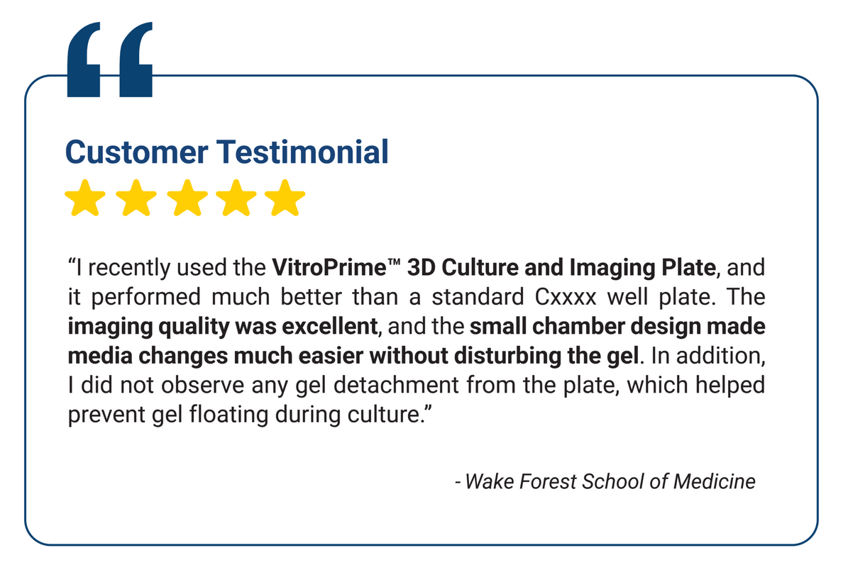 Testimonial card labeled 'Customer Testimonial' with five yellow stars and quoted review text.